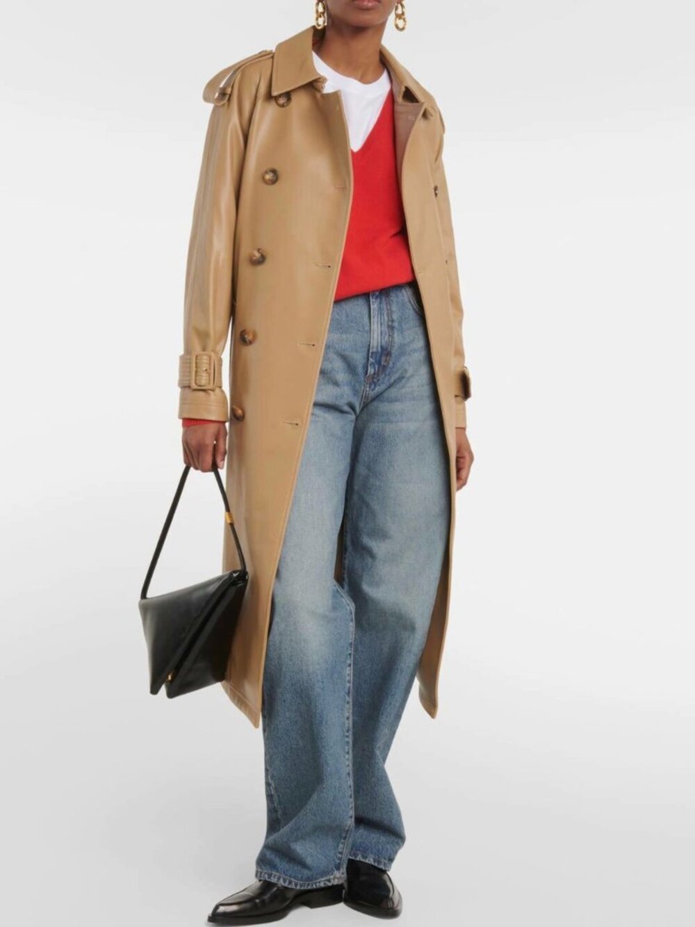 Veronica Beard Conneley Faux Leather Trench Coat Large Khaki Beige